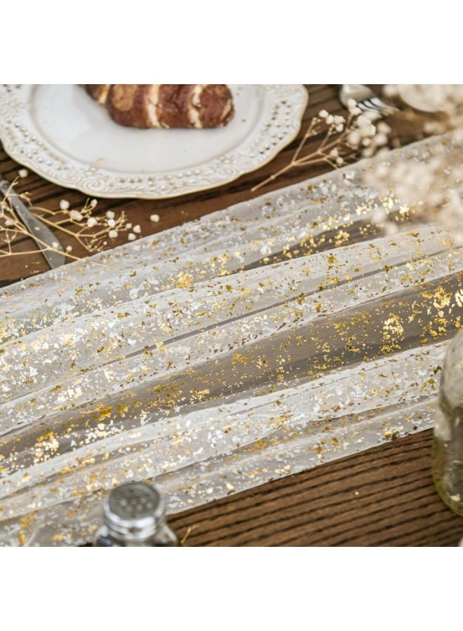 Beige Gold Gauze Table Runner  70cm*300cm, Glitter Metallic Foil Sheer Dining Wedding Anniversary Holiday Birthday Table Decor for Home Party - Image 3